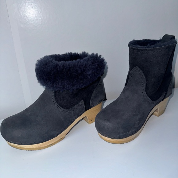 No.6 Pull-on Shearling Mid-Heel Boots Blue Suede size 36 Women SZ 6 EUC - Picture 2 of 10